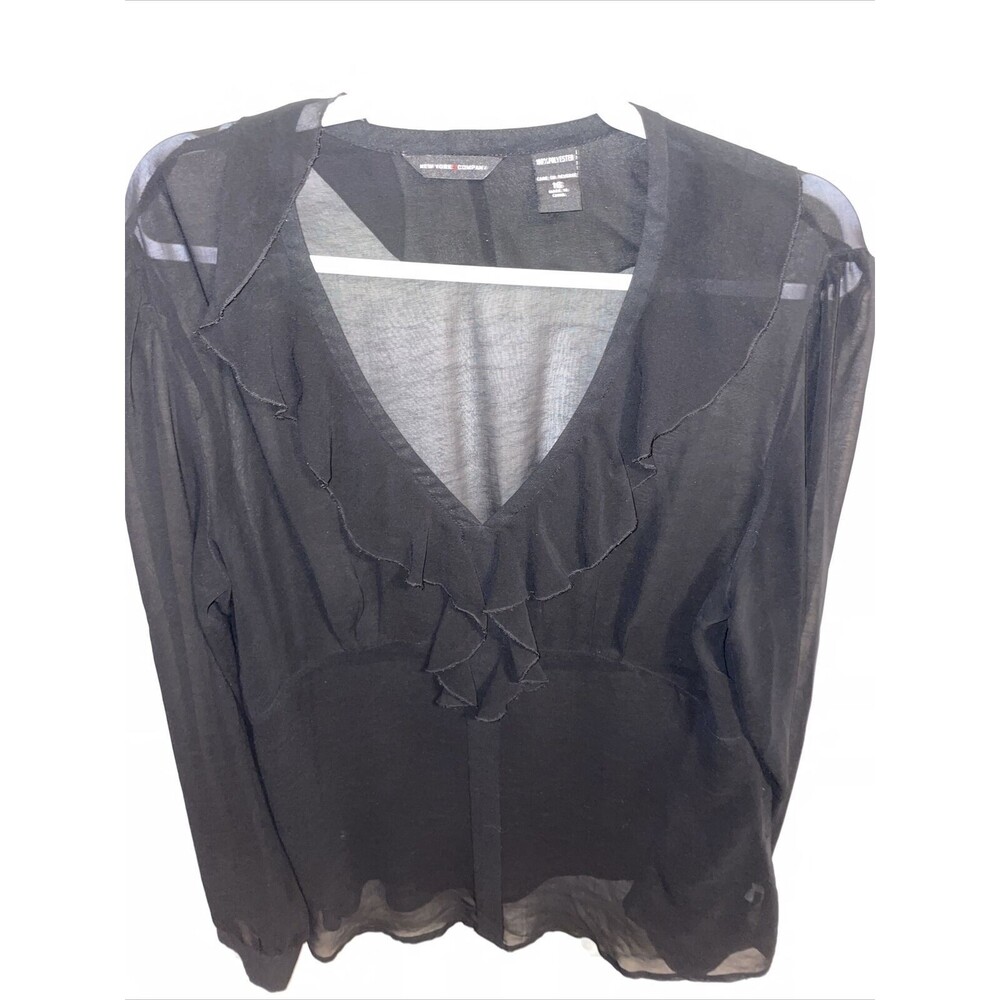 New York & Company Dress Blouse Women’s Size 16 Black Cuffed Balloon Sleeve